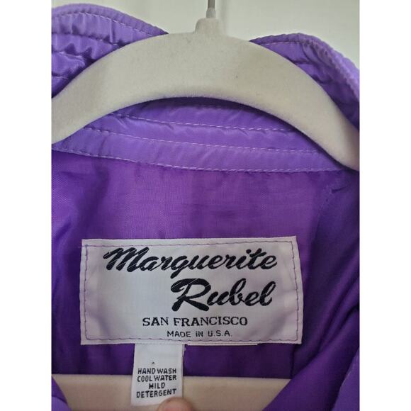 Vintage Marguerite Rubel San Francisco Unique Silky Purple Puffer Jacket, Large - Picture 2 of 12